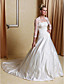  A-line Scalloped-Edge Neckline Court Train Satin Wedding Dress With A Wrap