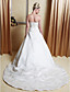  A-line Scalloped-Edge Neckline Court Train Satin Wedding Dress With A Wrap