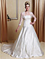  A-line Scalloped-Edge Neckline Court Train Satin Wedding Dress With A Wrap