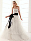  palla abito senza spalline in raso pavimento-lunghezza abito da sposa in tulle