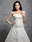  A-line/ Princess Off-the-shoulder Court Train Satin Organza Embroidery Wedding Dress