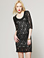  ts dreiviertel Ärmel All-Over-Spitze runder Ausschnitt Kleid / Damenkleider