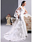  Trumpet/ Mermaid Square Court Train Satin Lace Wedding Dress