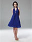  A-line Halter V-neck Knee-length Chiffon Bridesmaid Dress