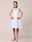  A-line Spaghetti Straps Knee-length Elastic Woven Satin Junior Bridesmaid Dress
