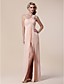  schede / kolom een ​​schouder vloer-length chiffon stretch satijnen avondjurk