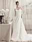  A-line Jewel Court Train Lace Satin Wedding Dress