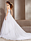  A-line V-neck Cathedral Train Lace Taffeta Wedding Dress