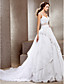  A-line V-neck Cathedral Train Lace Taffeta Wedding Dress