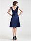  A-line V-neck Knee-length Satin Bridesmaid Dress