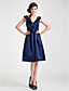  A-line V-neck Knee-length Satin Bridesmaid Dress
