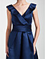  A-line V-neck Knee-length Satin Bridesmaid Dress