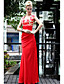  Clearance!Sheath/ Column Scoop Floor-length Satin With Pattern/ Print Side Draping Evening Dress