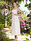  A-line Halter Tea-length Taffeta Wedding Dress