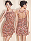  TS Flower Printed Halter Bodycon Dress