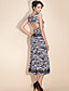  TS Animal Print Lace Decor Stretchy Midi Dress