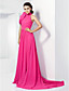  A-line High Neck Chiffon Evening Dress With Court Train inspired by Emma Stone at the 84th Oscar