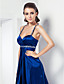  A-line Spaghetti Straps Sweep/ Brush Train Stretch Satin Evening Dress