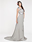  Sheath/ Column One Shoulder Sweep/ Brush Train Chiffon Bridesmaid Dress