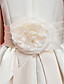  A-line/Ball Gown Jewel Tea-length Satin Flower Girl Dress With Ribbon and Flower