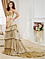  Sheath/Column V-neck Court Train Taffeta  Wedding Dress