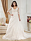  Ball Gown V-neck Chapel Train Taffeta  Wedding Dress
