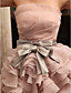  Ball Gown Strapless Chapel Train Tulle Satin Wedding Dress