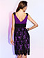  Sheath/Column V-neck Knee-length Chiffon Lace Cocktail Dress