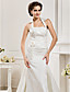  Trumpet/ Mermaid Halter Satin Wedding Dress with Removable Court Train