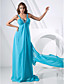  A-line V-neck Sweep/Brush Train Chiffon Evening Dress