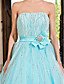  A-line Strapless Floor-length Tulle And Satin Evening Dress With Sequins