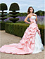  Ball Gown Strapless Court Train Taffeta Organza Evening Dress