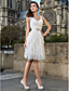  Sheath/Column V-neck Knee-length Tulle Wedding Dress