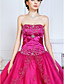  Ball Gown Strapless Floor-length Satin And Tulle Evening Dress With Beading And Crystal Brooch