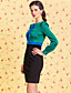  TS VINTAGE Contrast Color Puff Sleeve Velvet Dress