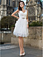  Sheath/Column V-neck Knee-length Tulle Wedding Dress