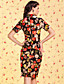  TS VINTAGE Velvet Floral Print Bodycon Chineses Dress
