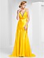  Trumpet/Mermaid V-neck Sweep Train Chiffon and Satin Evening Dress