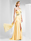  A-line One-Shoulder Sweep/Brush Train Chiffon Evening Dress