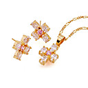 Yellow Gold Multi-Cubic-Zircon Cross Stud Earring+Pendant Set (PDX1-0002)
