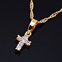 Gold Plated Copper with Purple Cubic Zirconia Small Cross Pendant (SYX-0011)