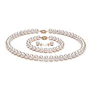 14k branco 7.5 - 8 milímetros de água doce aaa conjunto de três peças em branco-pérola (16in / 7in) (dszz095)