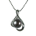Silver Plated Black AA FW Pearl Pendant Necklace (LQS052)