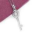 Platinum Clear Cubic Zirconia Key Pendant Necklace - Cubic Zirconia Necklace PYX3 - 0015 (SZY711)