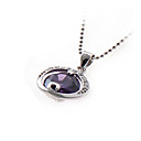 Round Purple Cubic Zirconia Pendant - Sterling Silver Necklace 10683 (SZY729)
