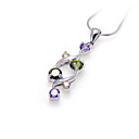 Elegant Colorful Cubic Zirconia Pendant - Sterling Silver Necklace 3581 (SZY734)