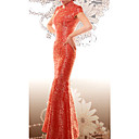 manches courtes col mandarin cheville longueur de brocart cheongsam / qipao / chinese robe (hgqp104)