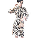 Mandarin Collar Long Sleeve Knee Length Flocking Cheongsam / Qipao / Chinese Dress (HG005)