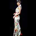 Mandarin Collar Sleeveless Ankle-length 100% Pure Silk Cheongsam / Qipao / Chinese Dress (HGQP118)