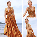 A-line V-neck Floor-length Elastic Silk-like Satin Quick Delivery/ Evening/ Prom Dress (OFGC0238)